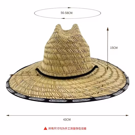 Weaved Woven Palm Hang Ten Beach Active Outdoor Straw Lifeguard Sun Hat with Adjustable Chin Cord Straw Hats