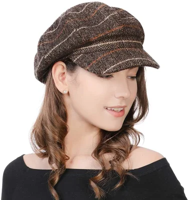 제조소 갈색 양모 여성 클래식 프랑스 베레모 모자 세련된 아티스트 신문 모자 아이비 모자